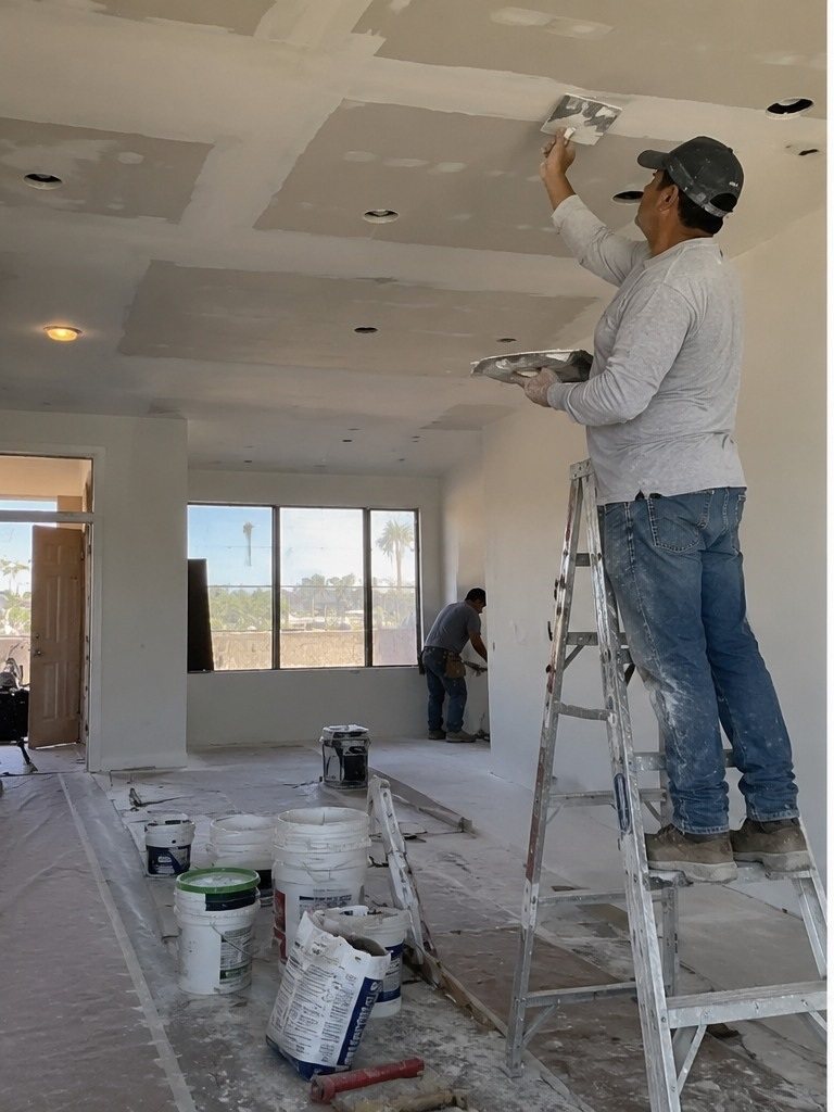 Taping and finishing a ceiling on a renovation job